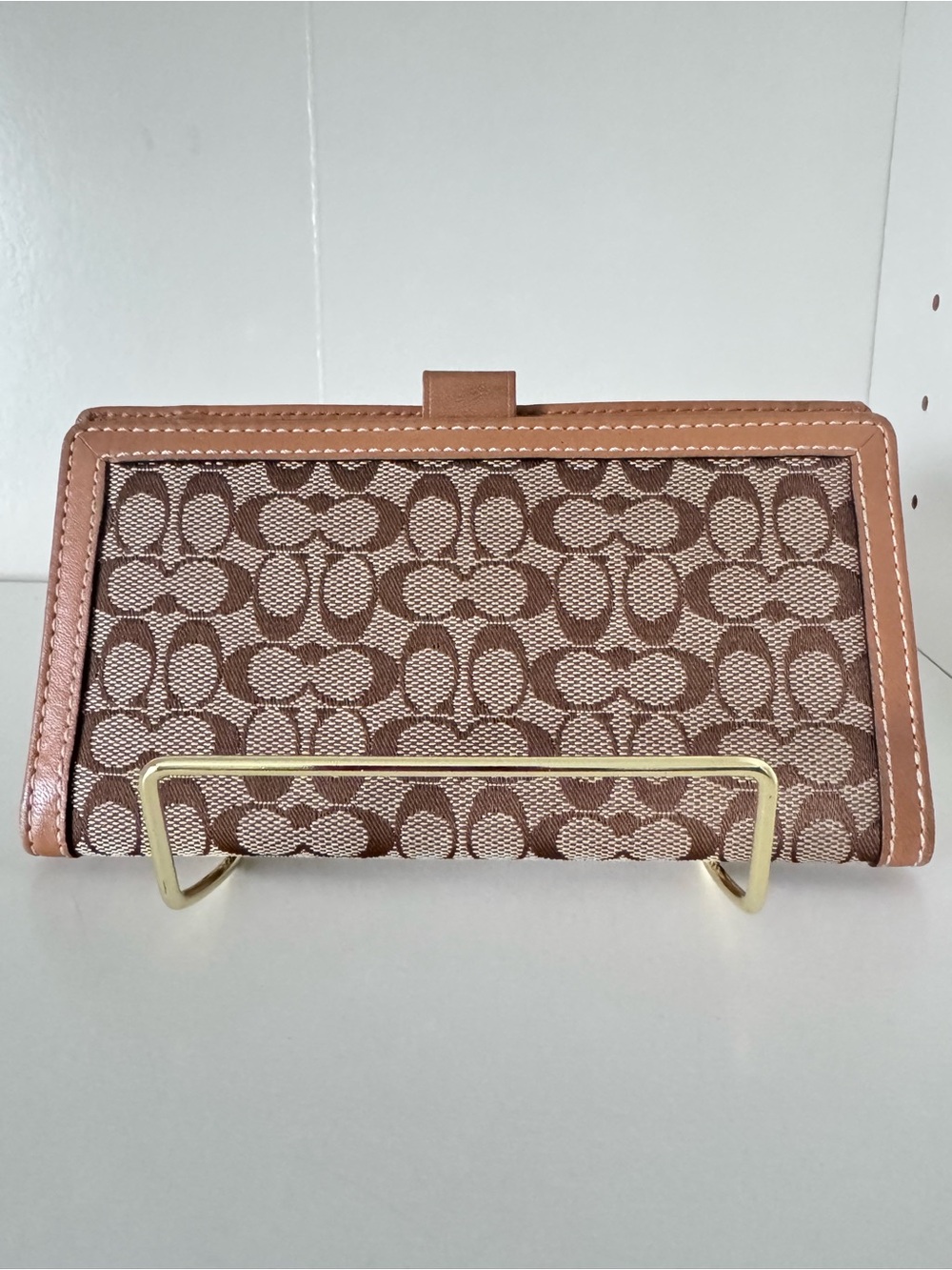 Coach Vintage Monogram Canvas Checkbook Wallet in Brown and Tan EUC
